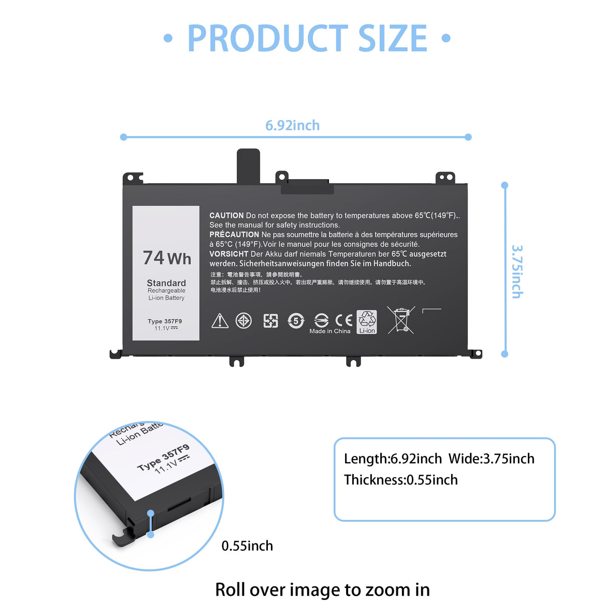 VNYUNQWE 0GFJ6 battery for Dell; built-in protection for safer use.