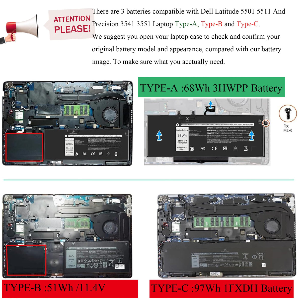 VNYUNQWE battery top label with specs visible for correct model identification