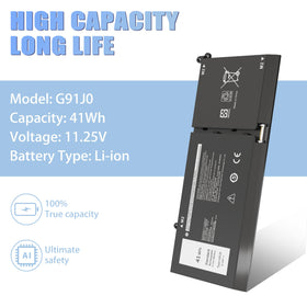 VNYUNQWE battery installed in a Dell laptop showing restored runtime