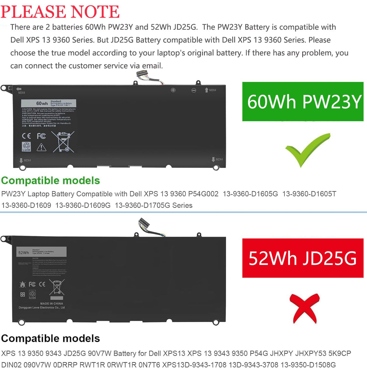 VNYUNQWE battery label close-up displaying model and specifications for accurate match