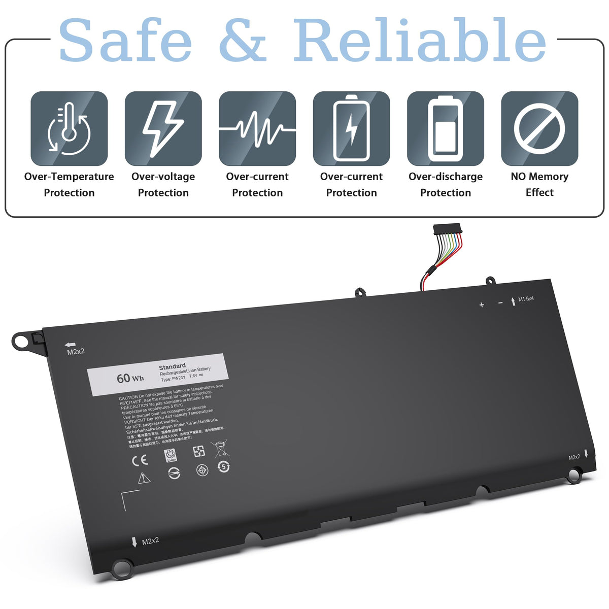 VNYUNQWE battery next to ruler for scale showing compact 4-cell, 60Wh capacity