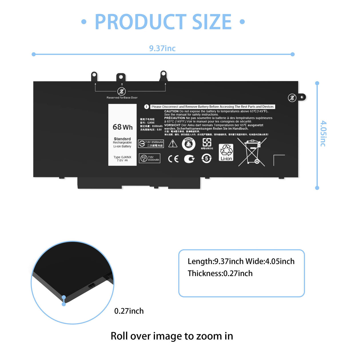 VNYUNQWE top label close-up with voltage and capacity, confirming correct specs