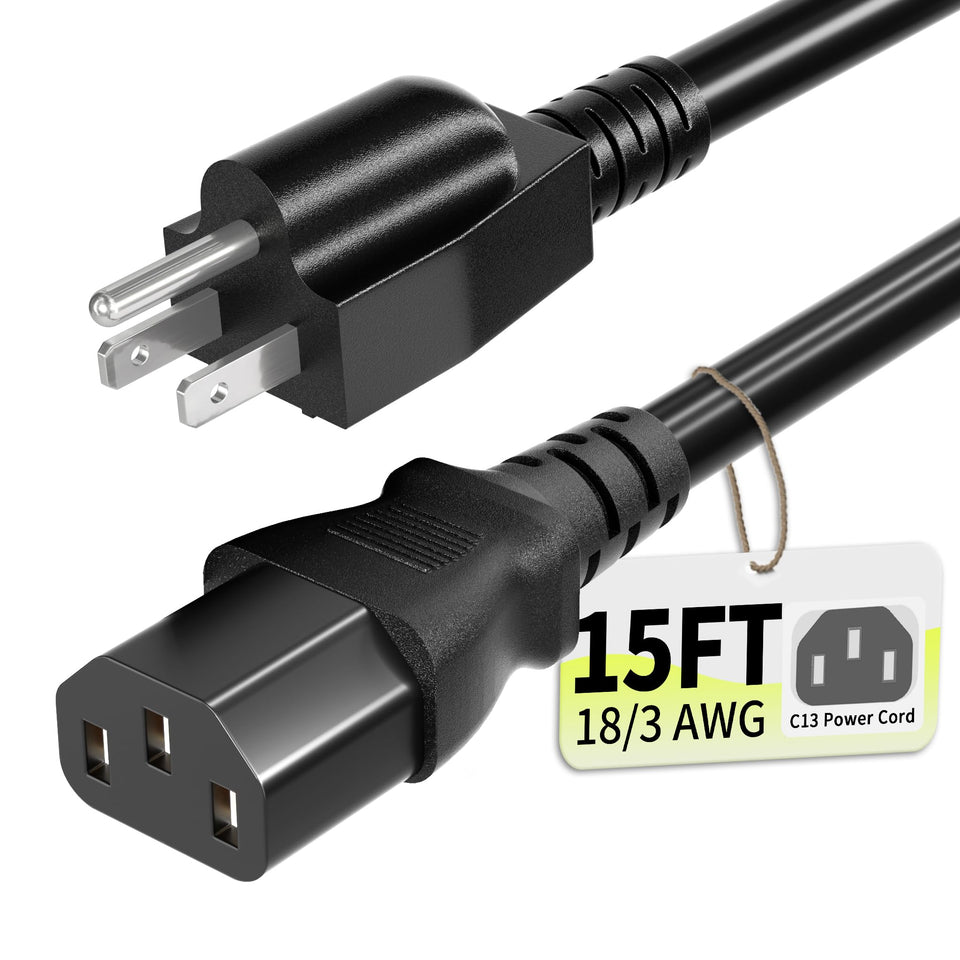Vockjour 3-prong power cord 15ft for safe, versatile use.