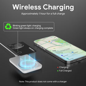 VOCOlinc back view on a Qi charger showing wireless recharge convenience