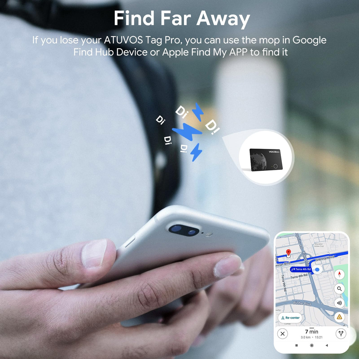 VOCOlinc attached to luggage illustrating travel tracking reliability