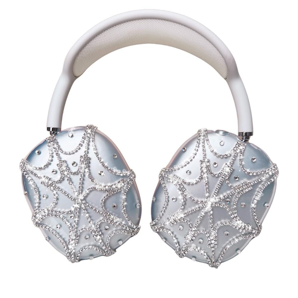 Vodafulgir rhinestones spider web design AirPods Max cover adds sparkle and protection.