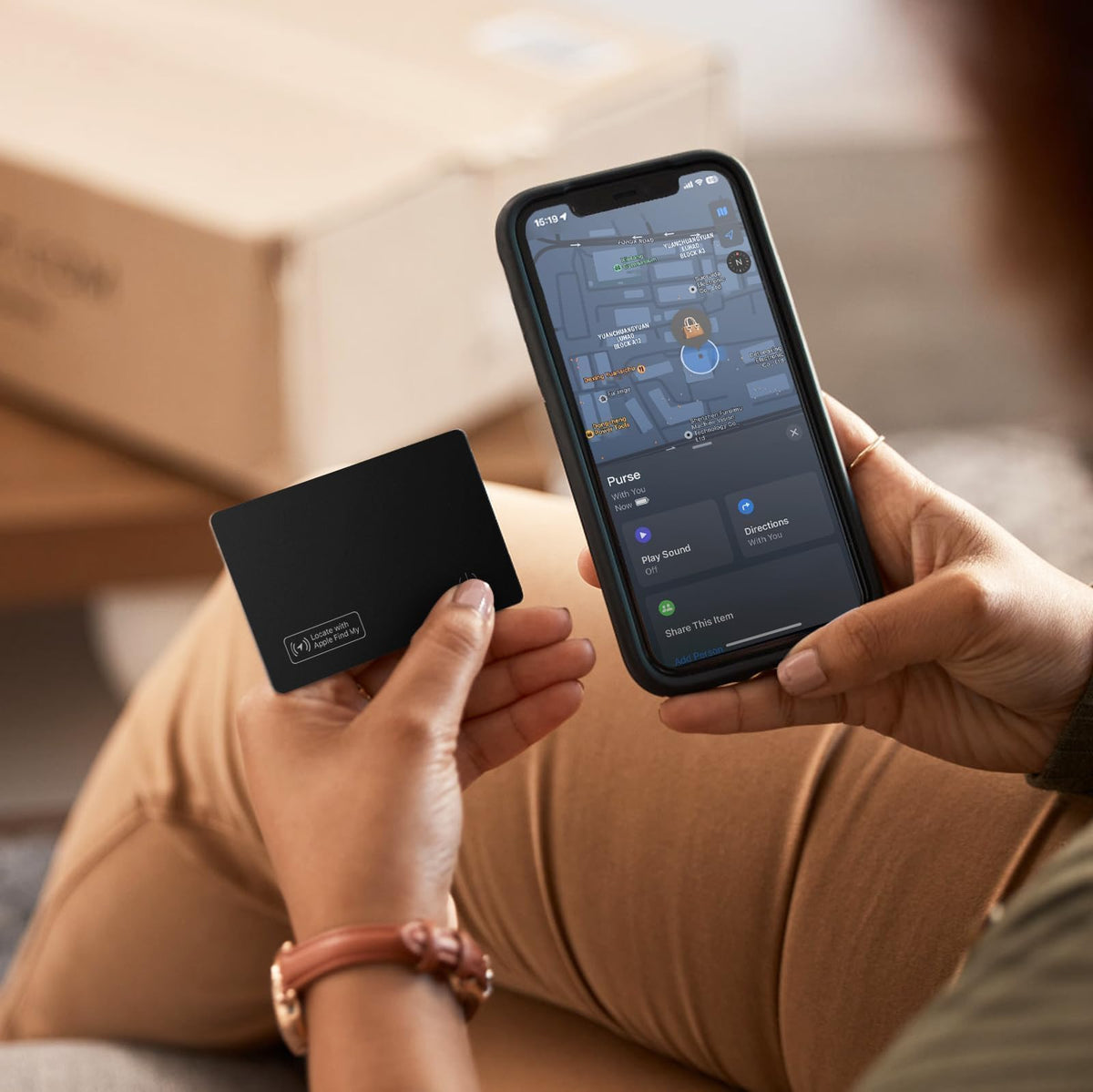 Vodeson placed inside a wallet card slot for discreet tracking