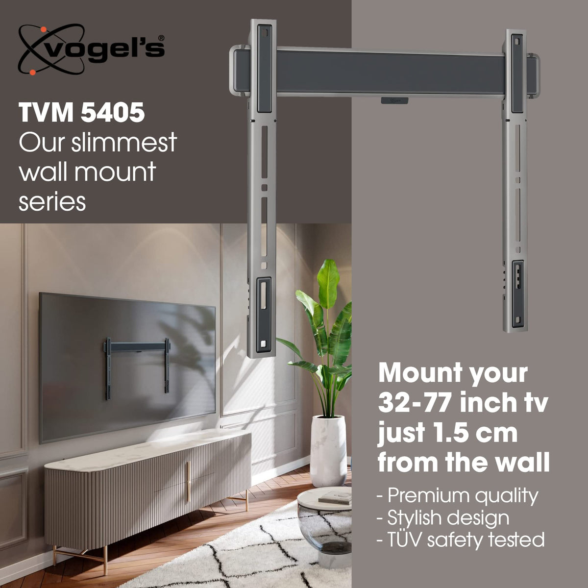 Vogel's Elite Fixed Auto-ClickLoc securely locks the TV with an audible click.