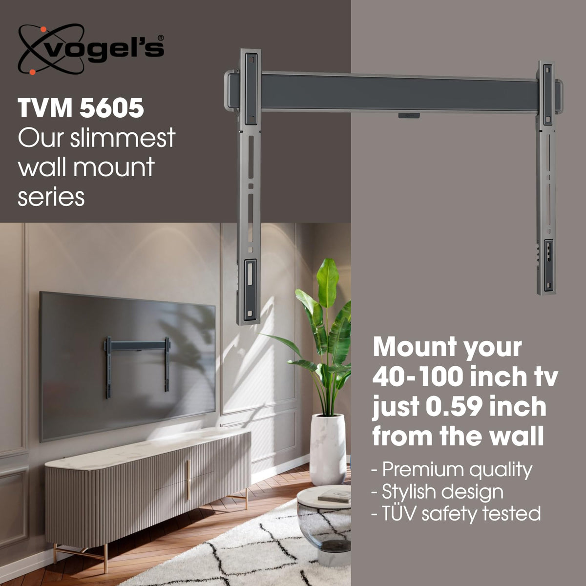 Secure locking with Auto-ClickLoc provides tactile confirmation when the TV is mounted.