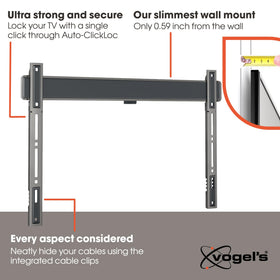 VESA compatibility supports up to 600 x 400 mm for OLED, QLED, and LCD TVs.