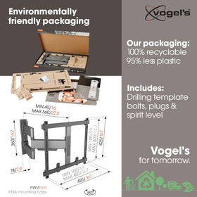 Vogel's ELITE Full-Motion+ supports 32 to 65 inch TVs from major brands.