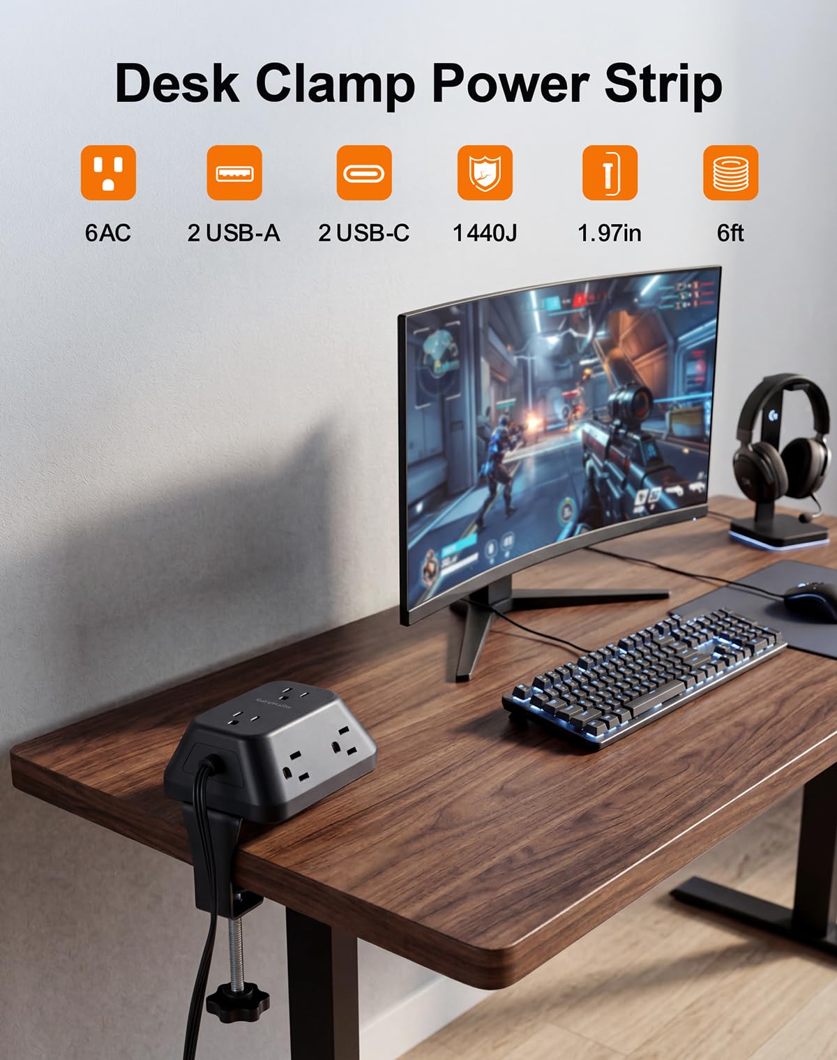 VOGVAMSIN USB-C and USB-A ports charge devices during work or gaming sessions