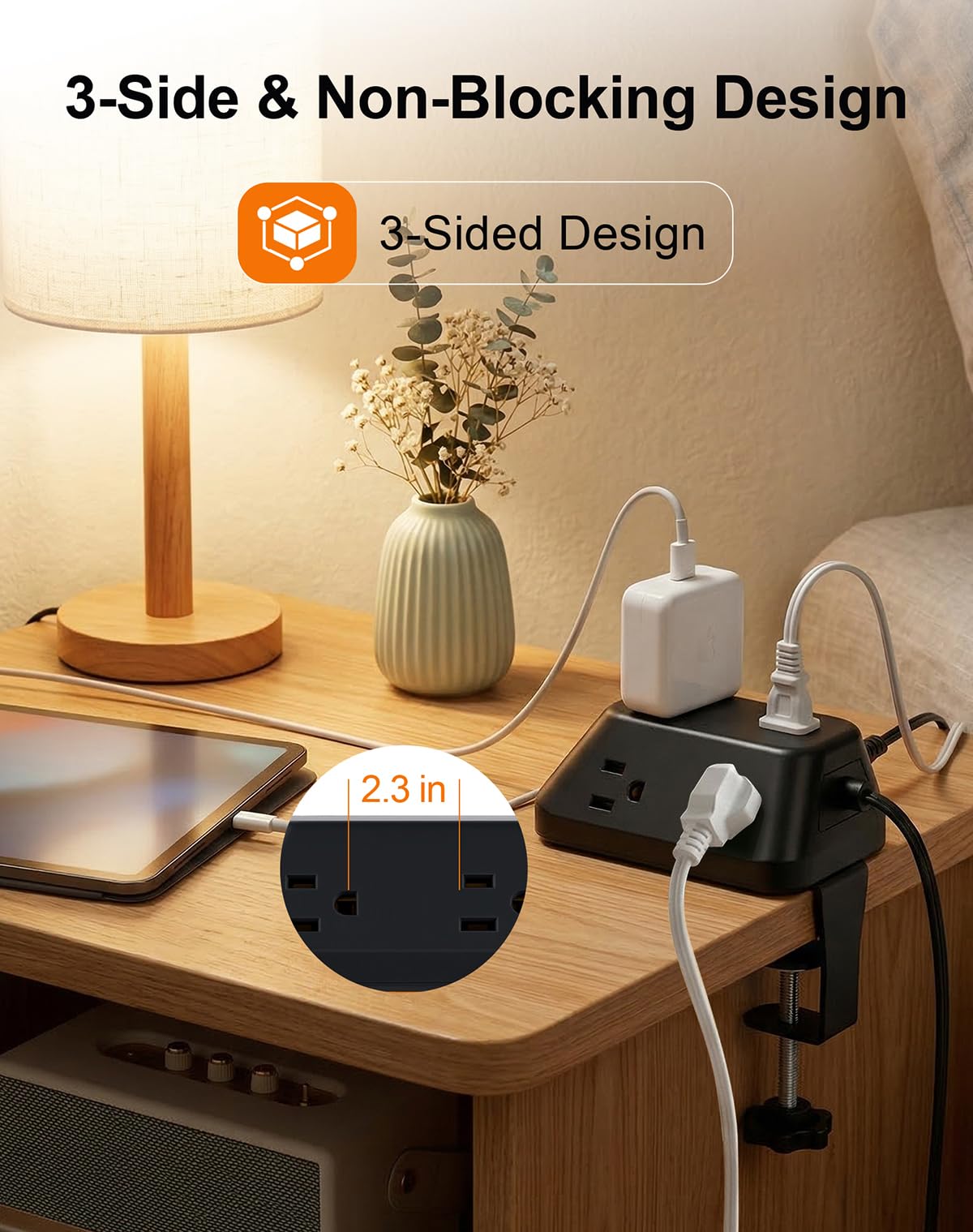 VOGVAMSIN flat plug and 6 ft cord fit neatly behind desks