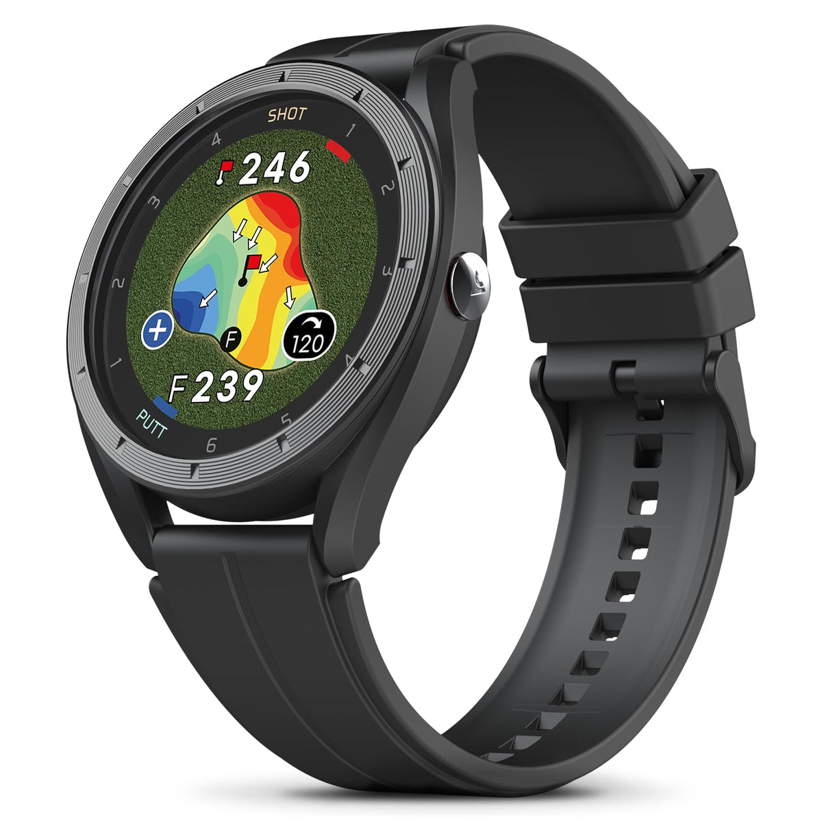 Voice Caddie T11 LT GPS watch front color display showing yardages clearly