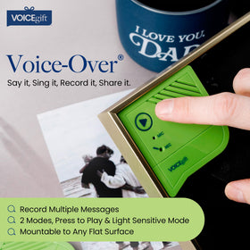 VOICEGIFT close-up of recorder controls and record button for easy use
