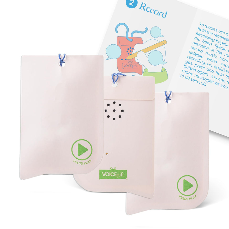 VOICEGIFT front view showing seashell design and writable surface for personalization