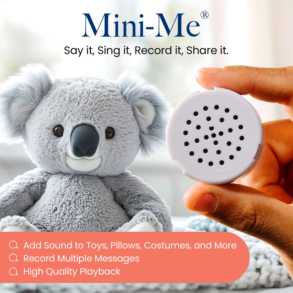 VOICEGIFT Mini-Me playback switch closeup enables quick, reliable message playback.