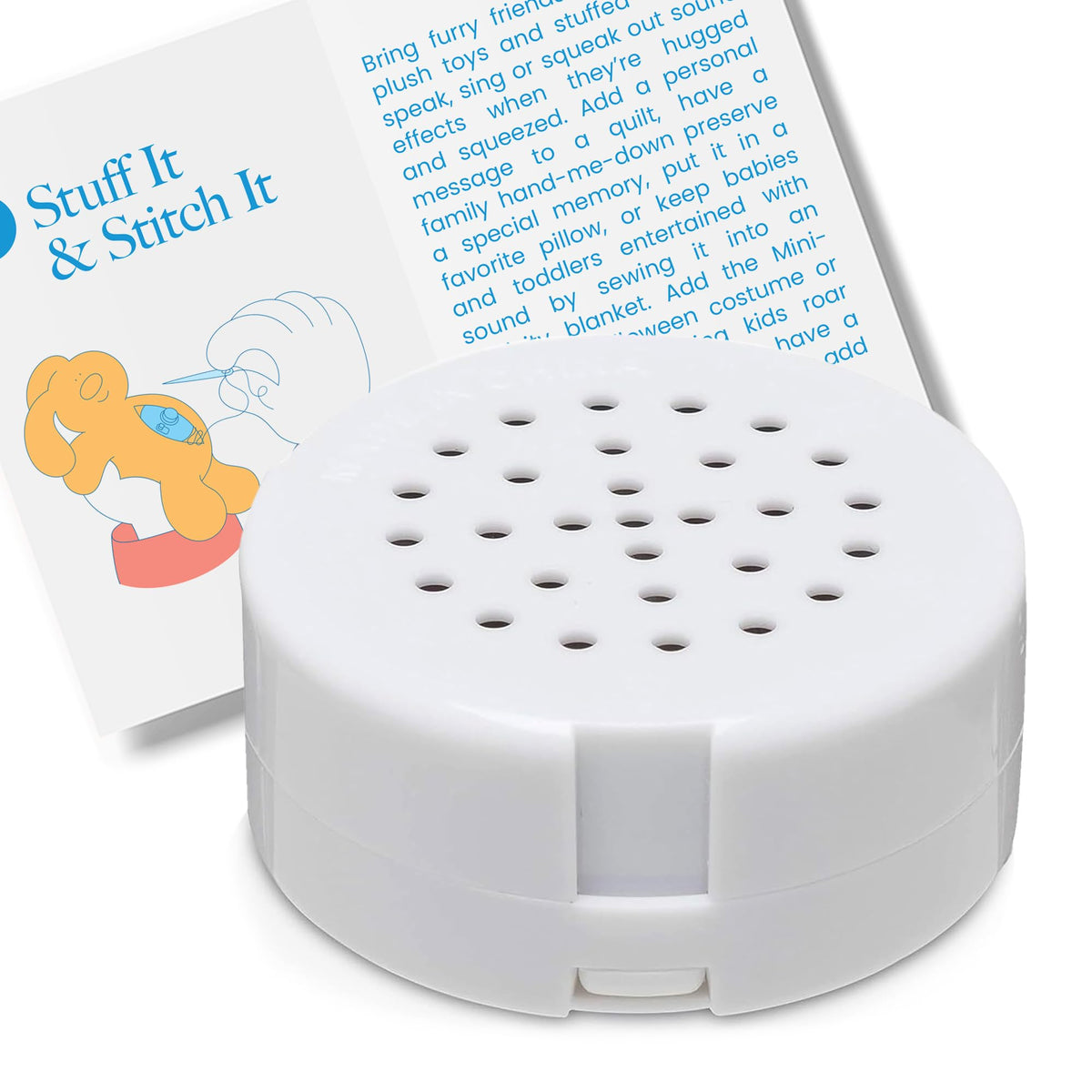 VOICEGIFT Mini-Me recording module inside a plush toy for personalized messages.