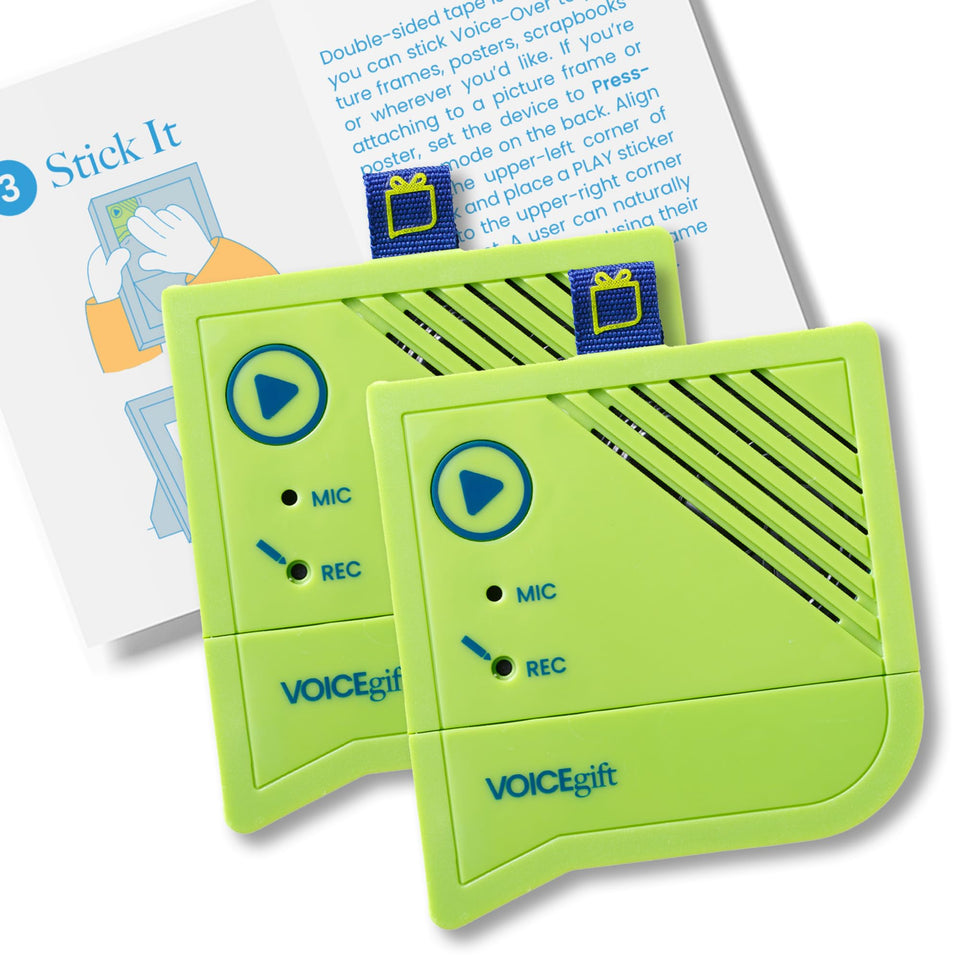 VoiceGift mini recorder with frame packaging for easy gifting.