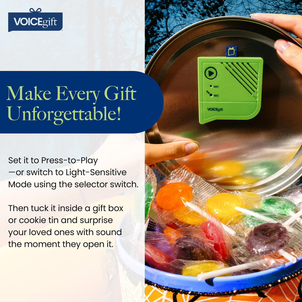 VOICEGIFT mounted inside a picture frame adding voice to a photo keepsake