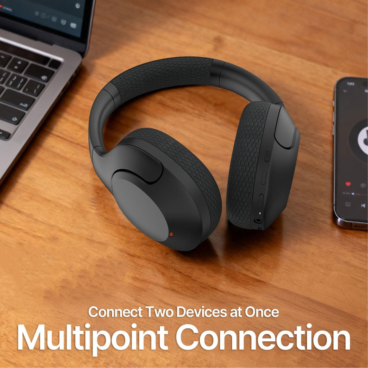 Compact travel case with USB-C and 3.5mm cables