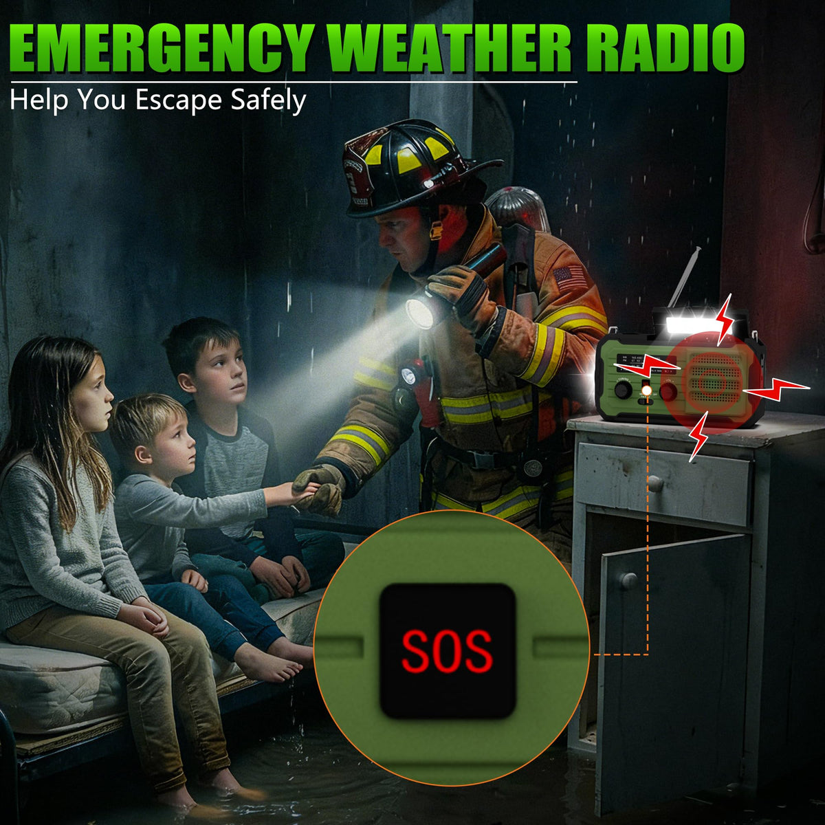 Vokida flashlight and SOS lights active for visibility and signaling