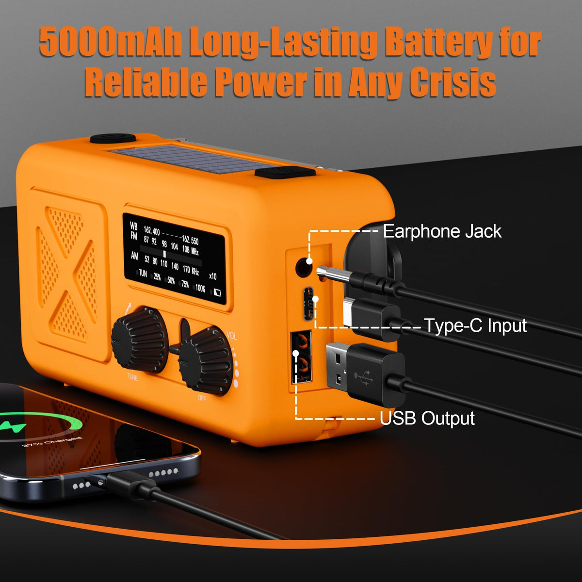 Vokida radio next to smartphone for scale, compact and portable