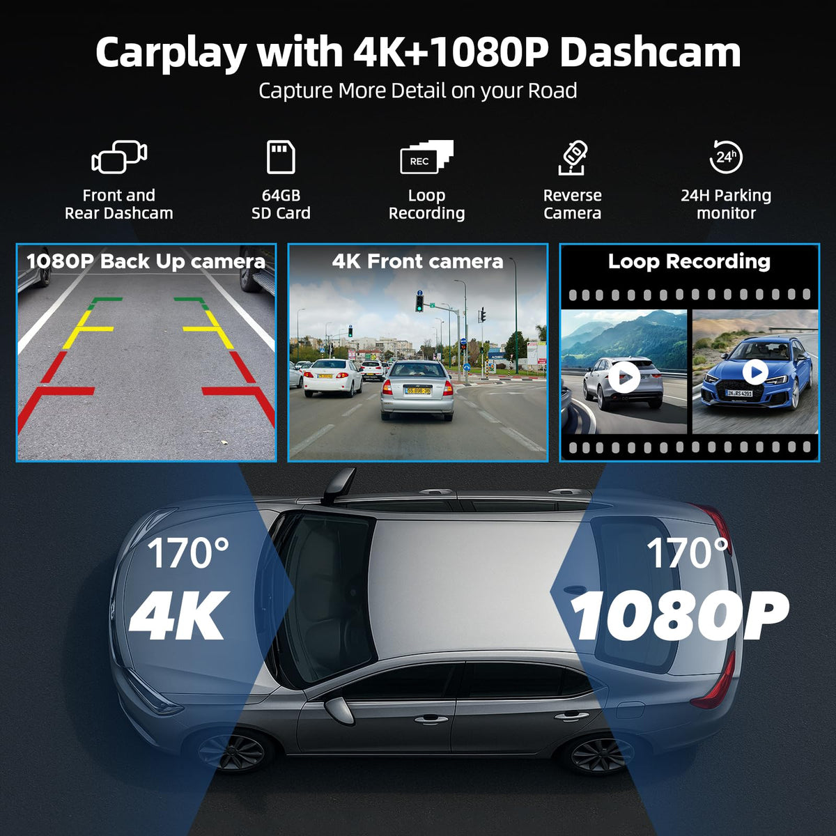 Volam 1080p rear camera providing wide back view while driving