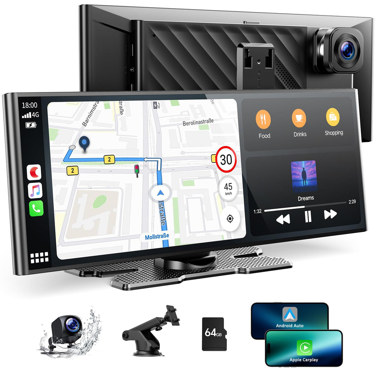 Volam 9.26 inch carplay screen front view with wireless CarPlay capability for safer driving