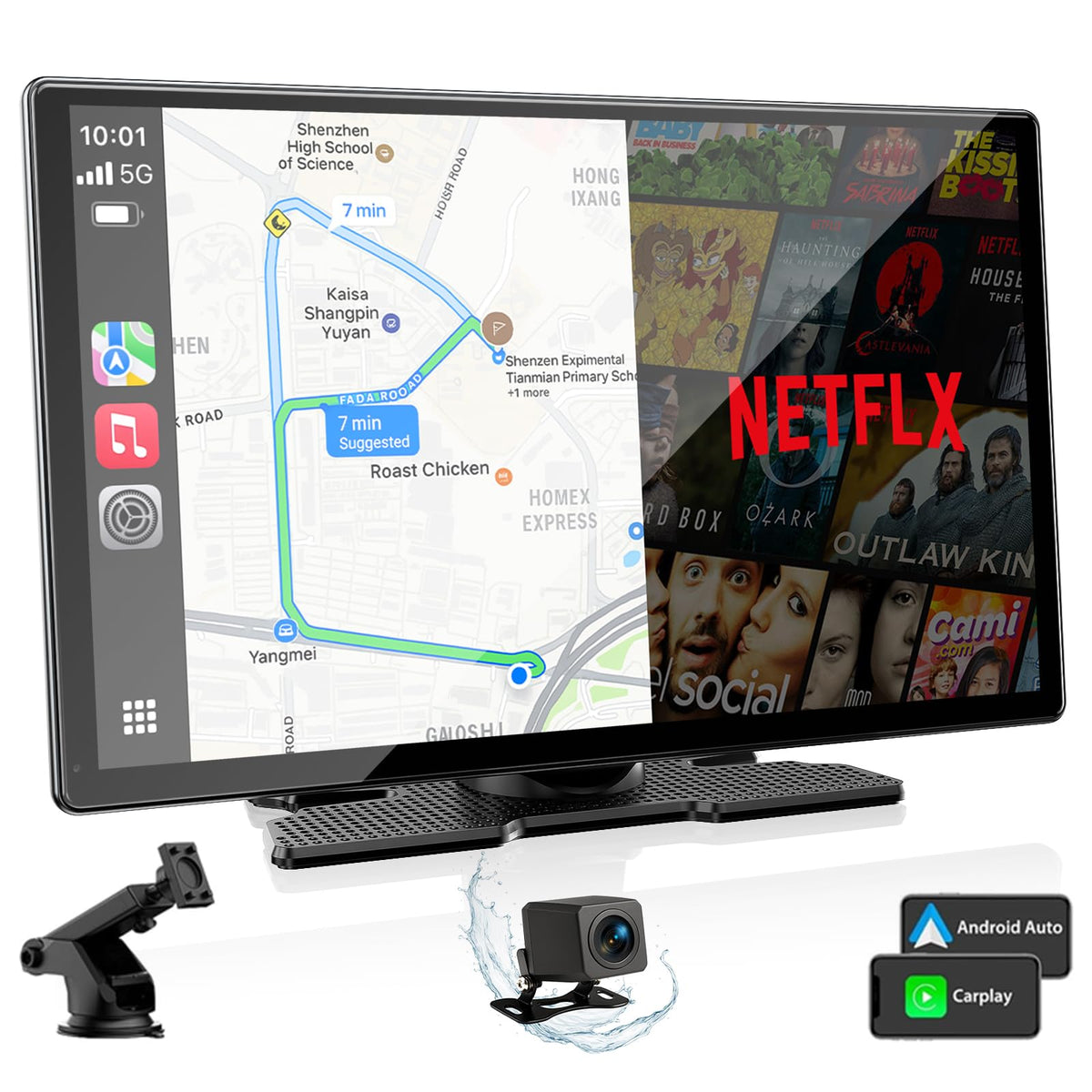 Volam 9-inch CarPlay screen front view offers intuitive navigation and entertainment.