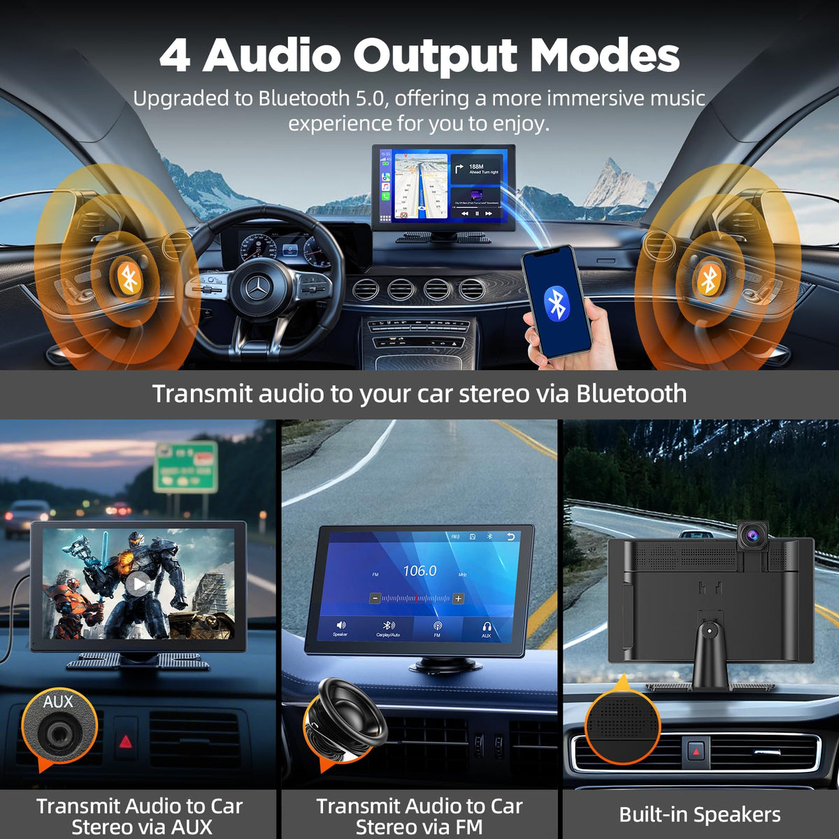 Volam bright 9 inch display auto-adjusts for clear maps during daytime driving
