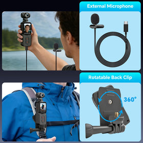 VOLAREON clipped to backpack strap for hands-free POV recording