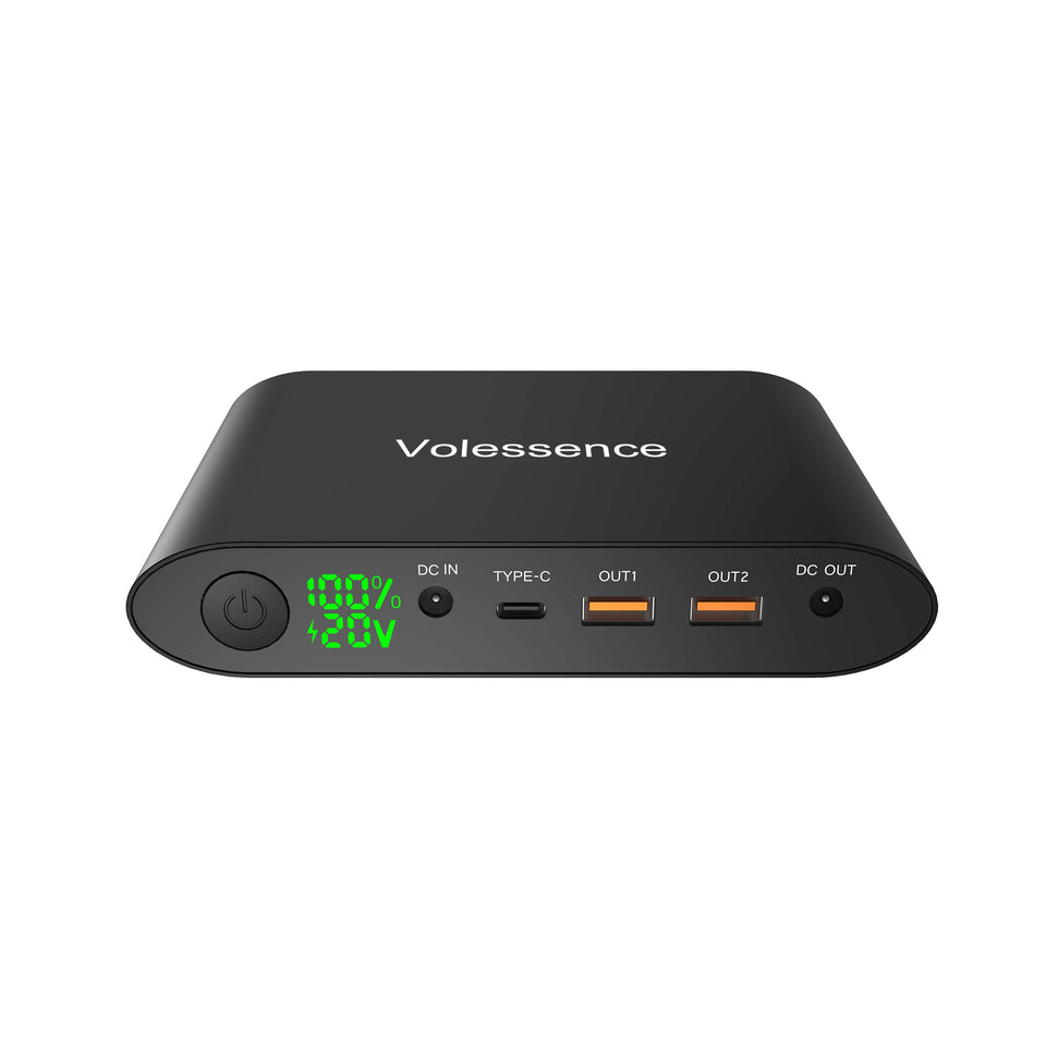 Volessence front view showing ports and compact design for versatile charging