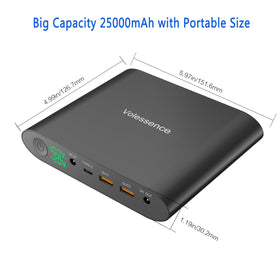 Volessence charging a laptop on a desk demonstrating portable power delivery