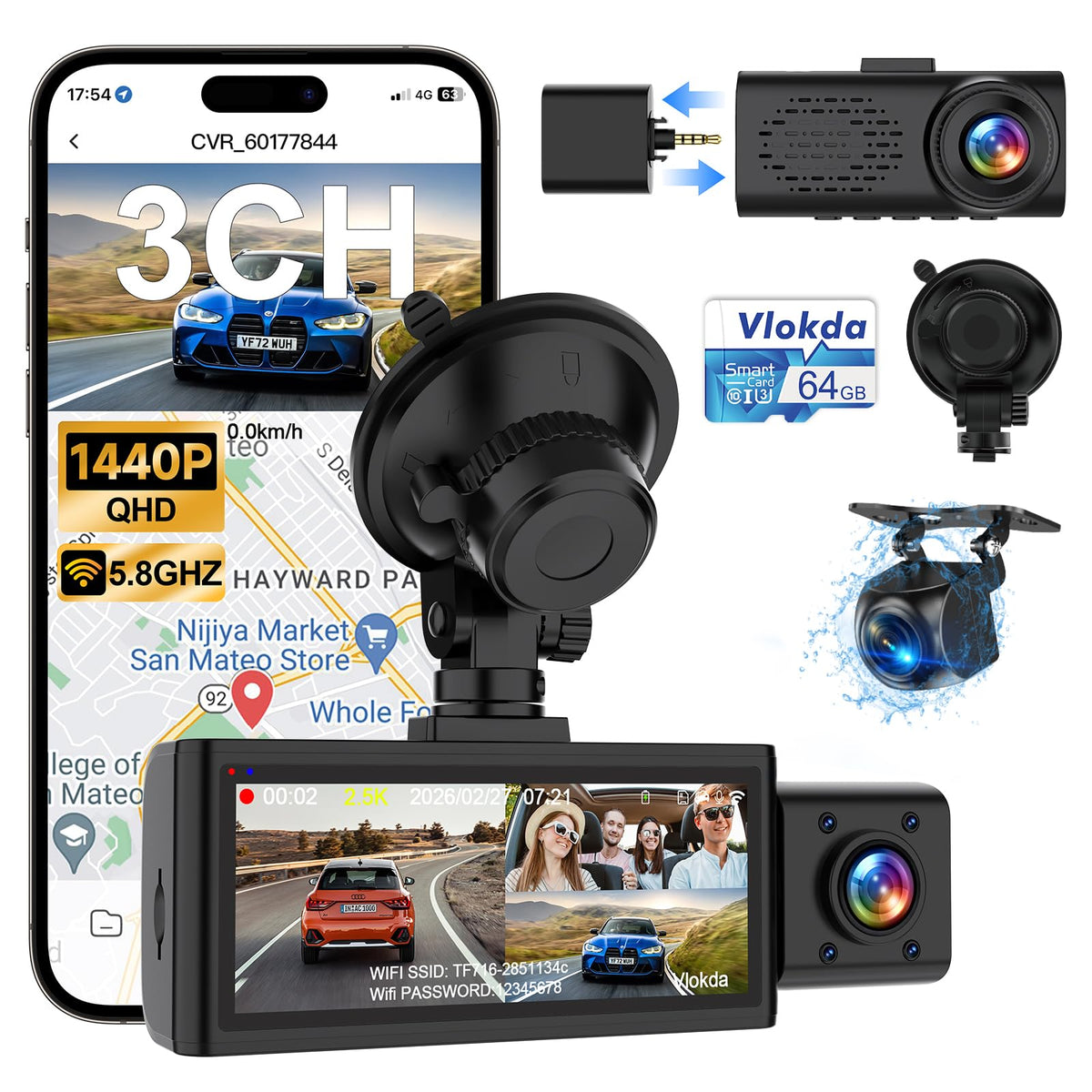 Vlokda front camera capturing wide road footage for clear daytime driving