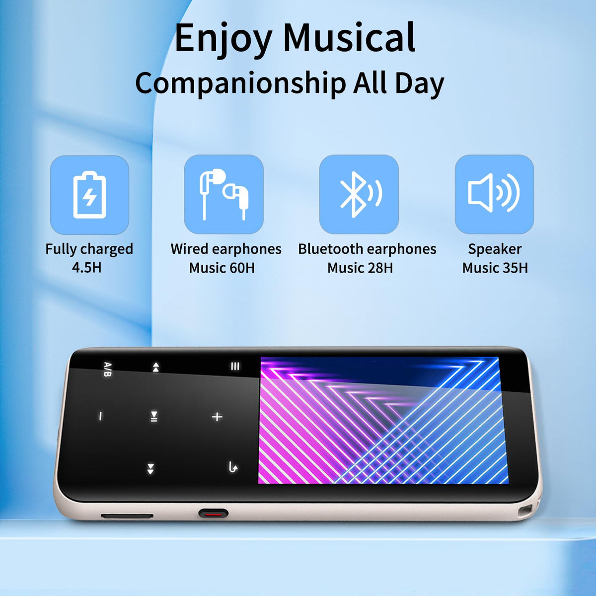 Volorful 1.8-inch TFT display for clear navigation and song selection