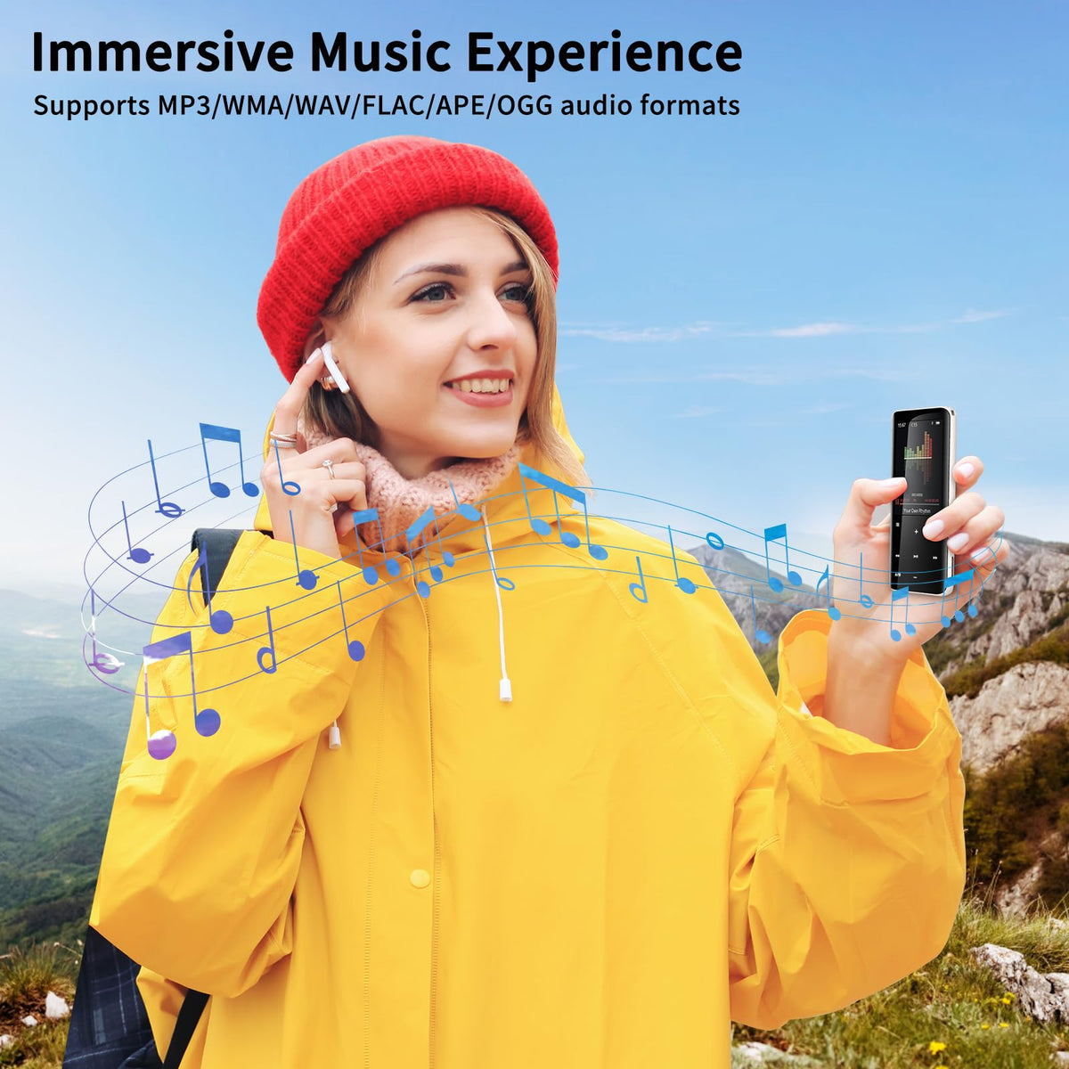 Volorful slim design MP3 player shown in a pocket-ready view
