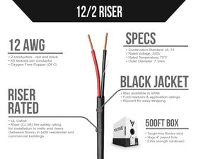 Voltive 12AWG black jacket speaker wire designed for clean installations