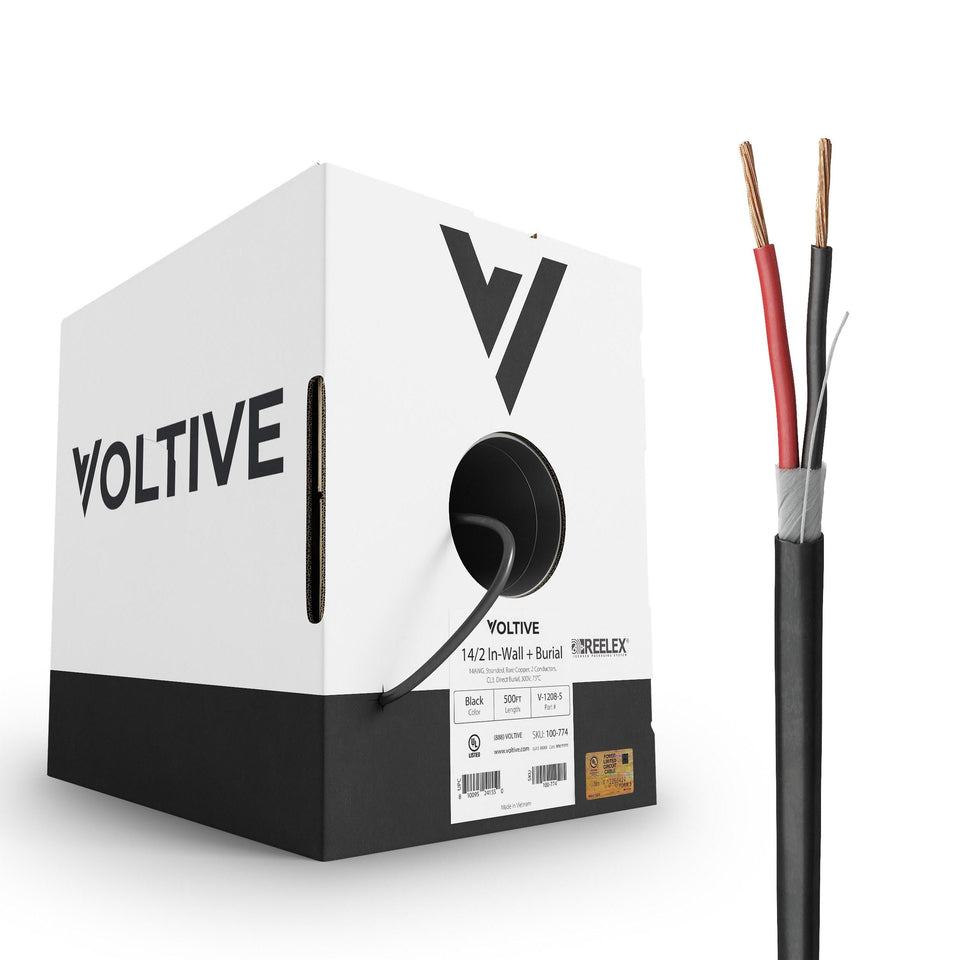 Voltive 14/2 speaker wire with black jacket for in-wall installations and tidy runs.