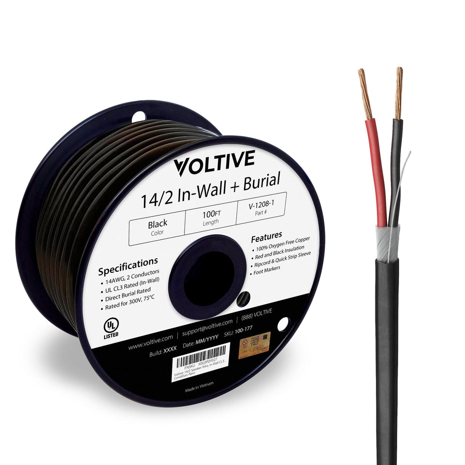 Voltive spool front view showing black jacket and clear markings for fast identification