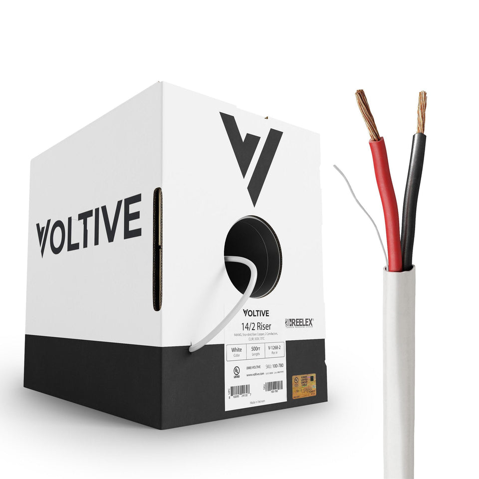 Voltive 14/2 wire in a white box jacket, ready for storage and handling.