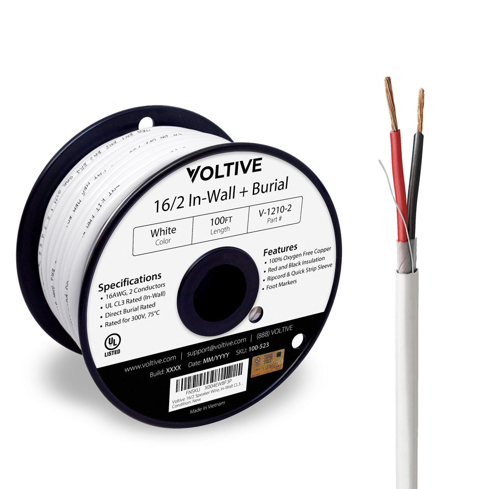 Voltive 16/2 front spool showing white jacket and label for easy identification and neat installs