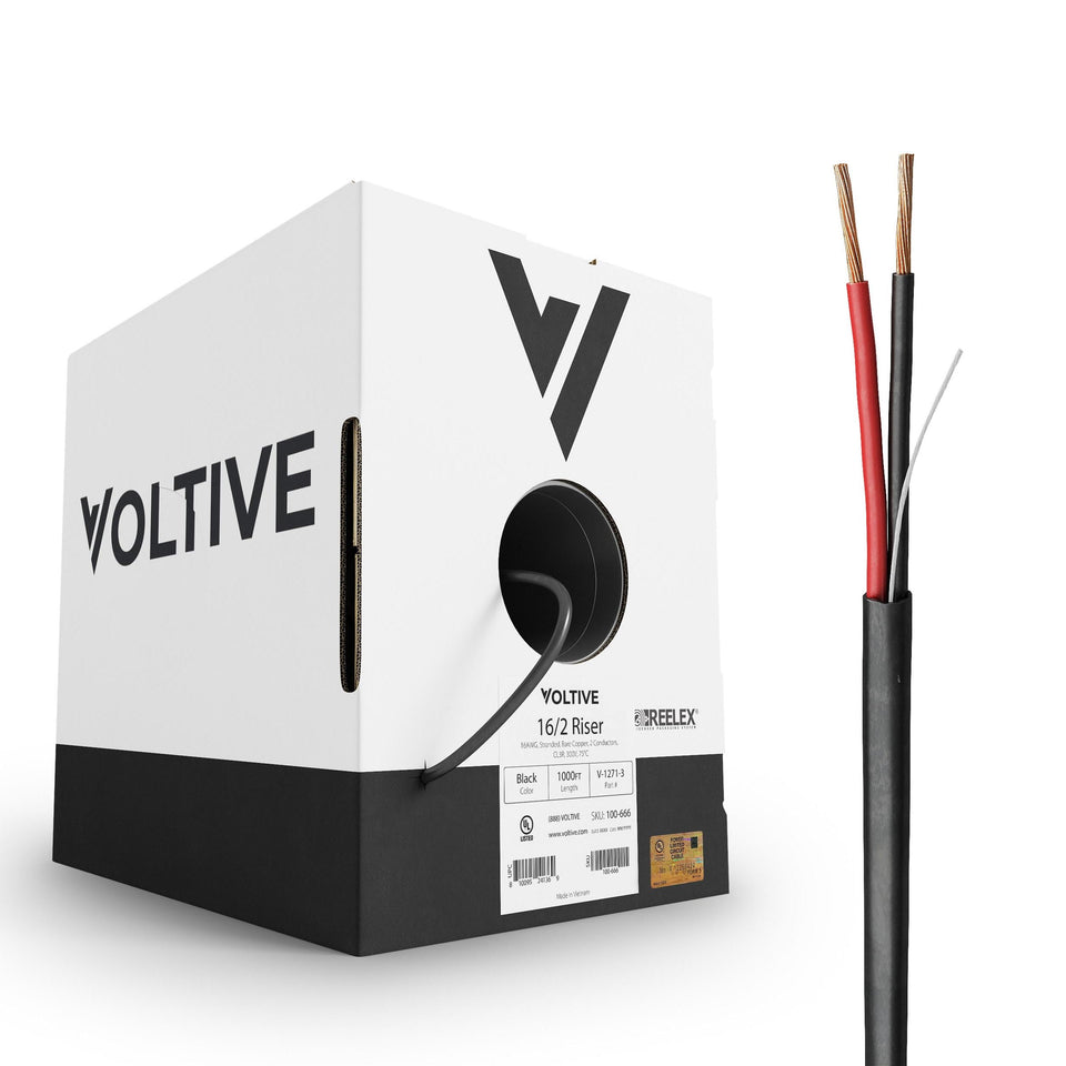 Voltive 16/2 speaker wire coil for long runs with low loss.