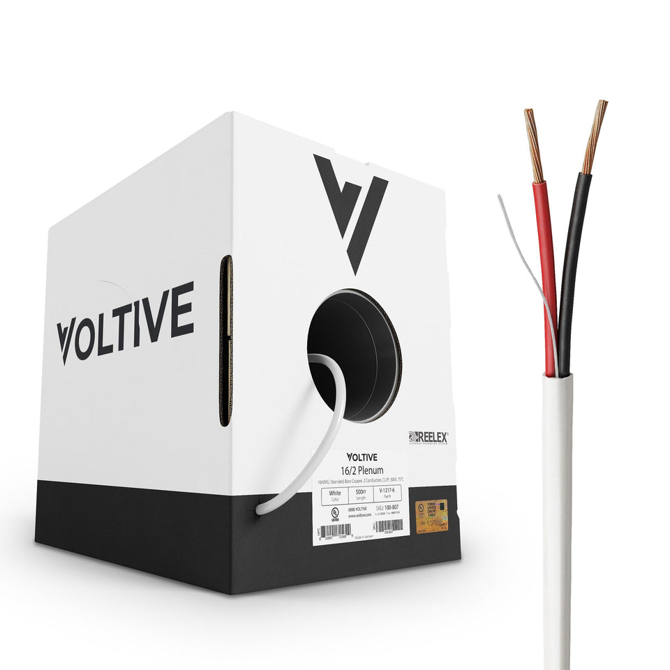 Voltive 16/2 speaker wire with white jacket in a 500ft box