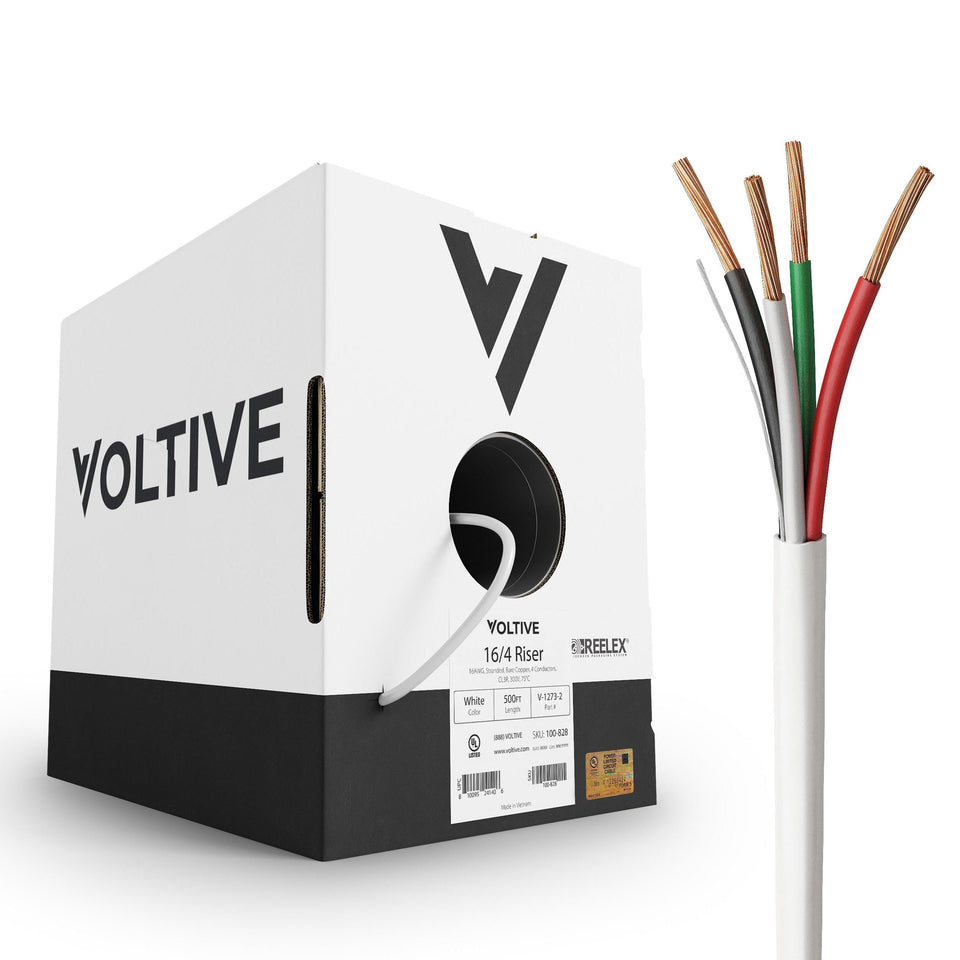 Voltive 16/4 speaker wire white box shown for easy long runs