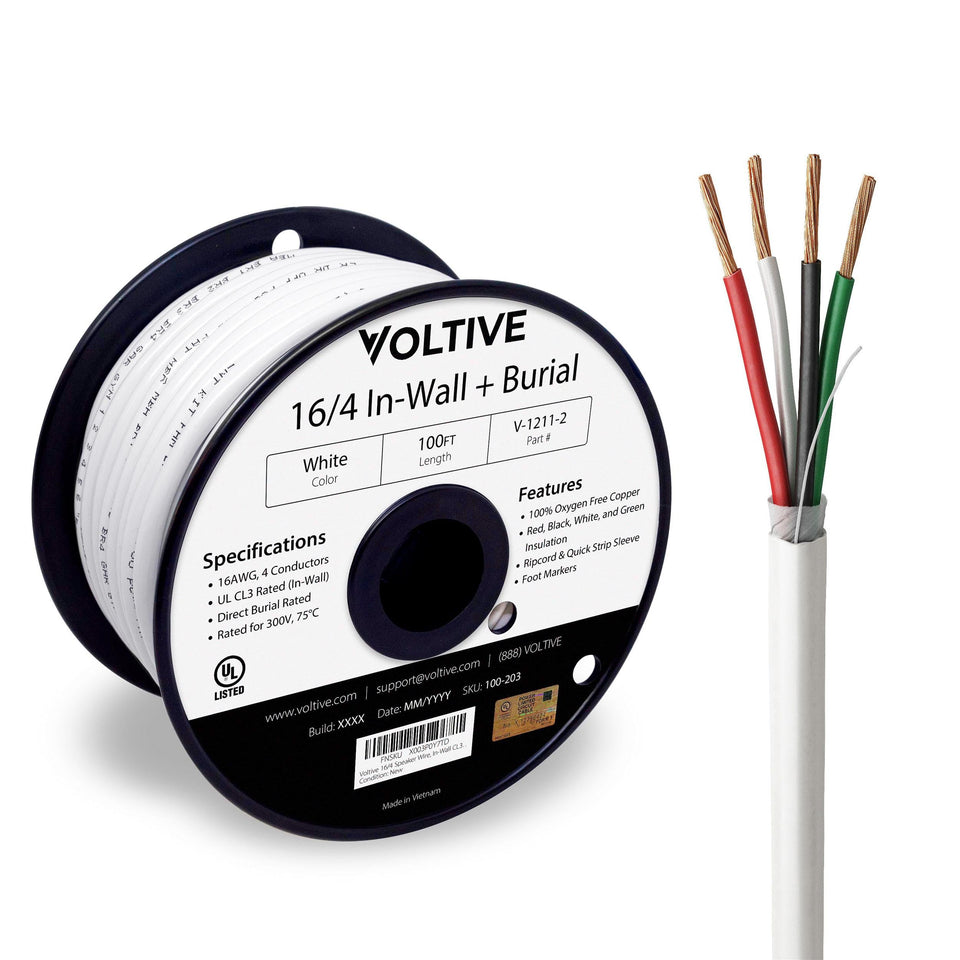 Voltive 16/4 speaker wire in white spool for clean in-wall runs