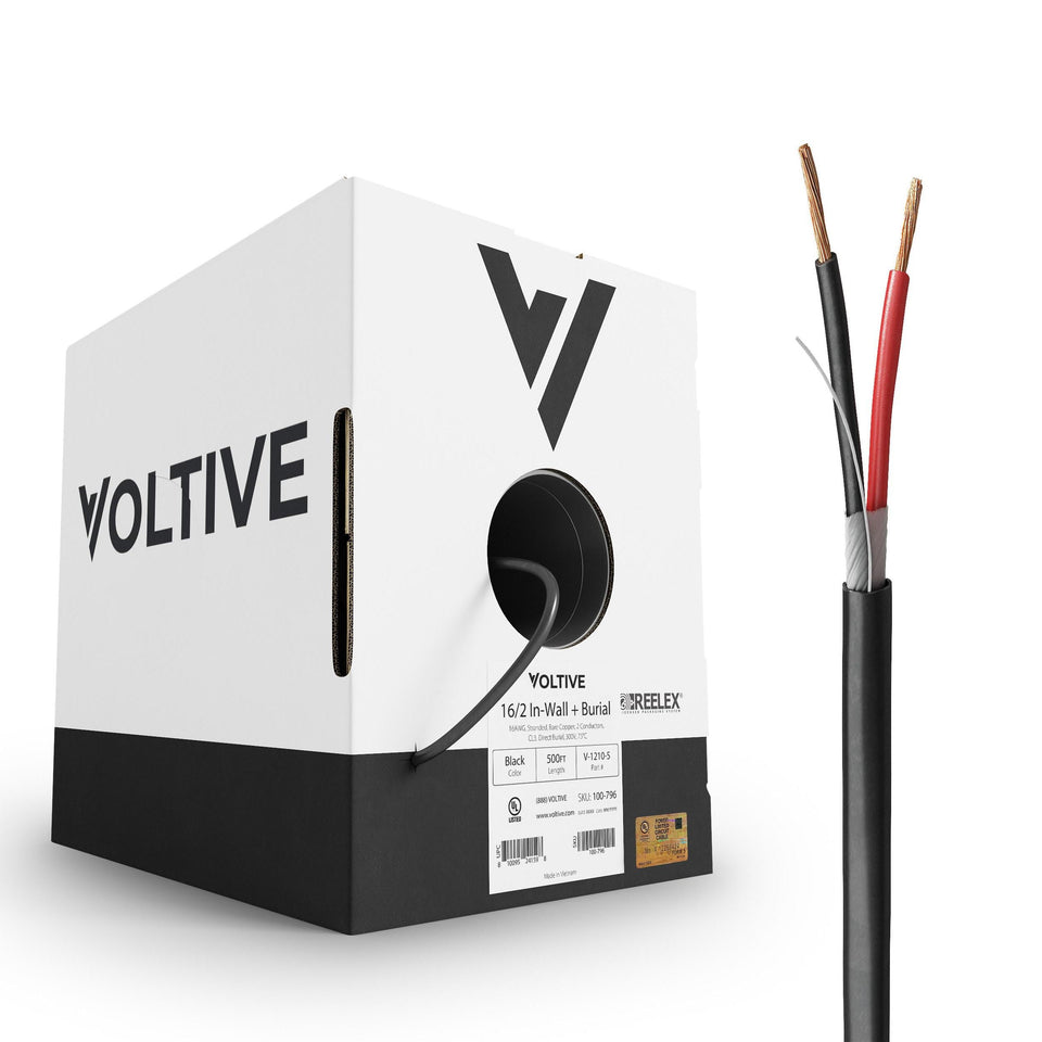 Voltive 16AWG speaker wire with black jacket for long in-wall runs.