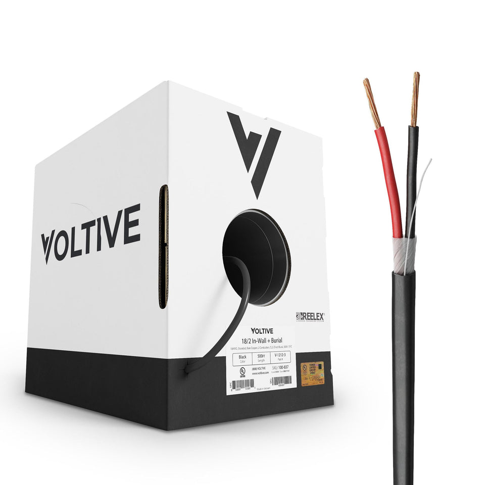 Voltive 18/2 low voltage wire on a 500ft spool, designed for easy installation.