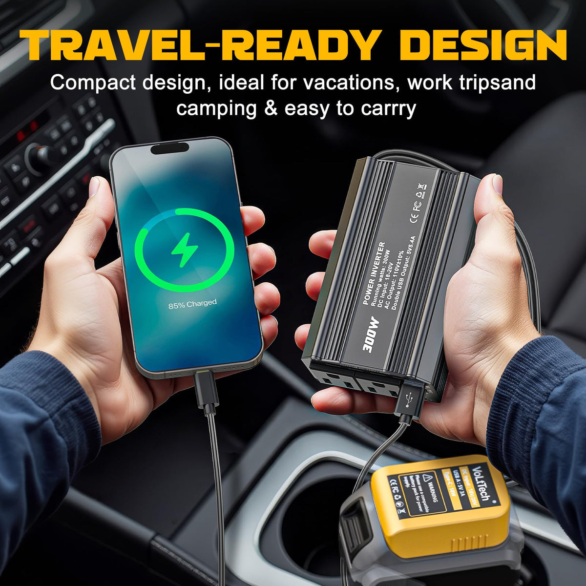Road trip setup with VoLtTech powering devices on the go