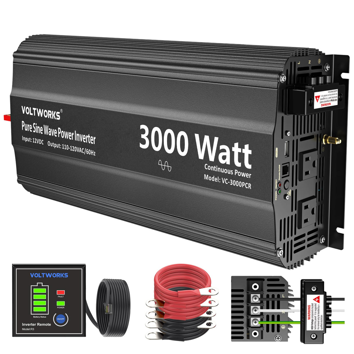 VOLTWORKS 3000W inverter front view ready for off-grid power.